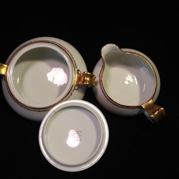 Haviland Limoges France Schleiger 985 Creamer n Sugar Pink Roses Gold Trim - Picture 4 of 14